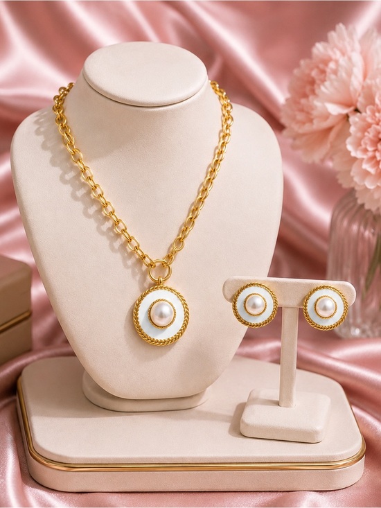 Anthropologie Jewelry - Golden Pearl Medallion Luxury Jewelry Set